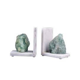 AMOYSTONE Marble & Fluorite Bookends - Heavy Duty L-Shape Book Stopper, Non-Slip, Decorative Crystal Bookends for Home Office Decor(1 Pair, 4-6 lbs)