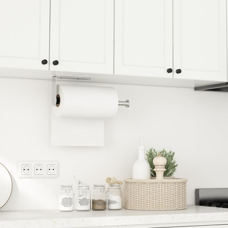 Fixwal Paper Towel Holder Under Cabinet, Single Hand Operable Wall