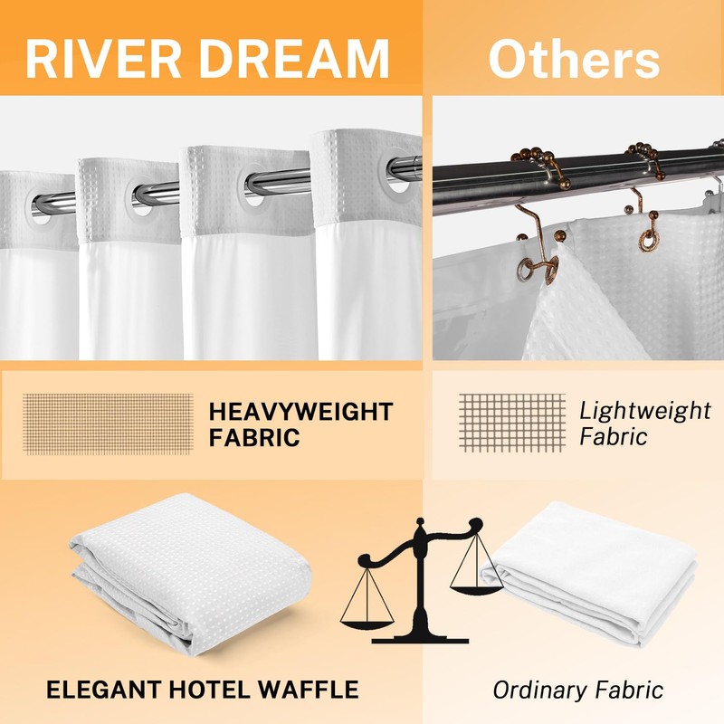 River Dream No Hooks Shower Curtain with 2 Snap in