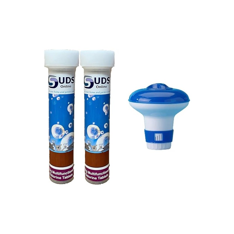 SUDS-ONLINE 20 x Multifunctional Chlorine Tablets + Floating Dispenser