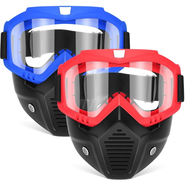 POKONBOY 2 Pack Tactical Mask with Goggles Compatible with Nerf Rival, Apollo, Zeus, Khaos, Atlas, & Artemis Blasters Rival Mask Red & Blue