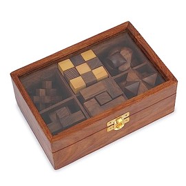 Ajuny Wooden Puzzle Box Set 6 Brain Teaser Games for Teens Adults 3D IQ Toy | Handcrafted Interlocking Challenges Rustic Tabletop Activity Family Part