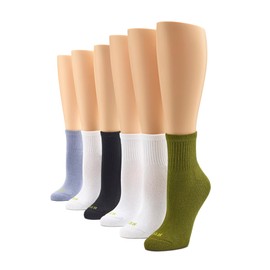 HUE Women's Cotton Mini Crew Socks - Size 6-10 - Ladies Athletic Cushioned Workout Socks, Olive - 6 Pair Pack, One Size