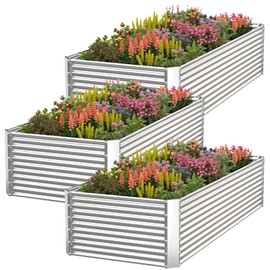 CATMANOR 3 Pack Tall Corrugated Galvanized Steel Raised Garden Bed Outdoor, Metal Above Ground Garden Bed for Vegetables and Flowers, Rectangle Raised Beds for Gardening-4x2FT