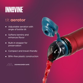 Innovine Wine Aerator Pourer with Built In Stopper, Tilt Design to Enhanced Flavor and Smooth Taste, Easy Pour, No Drip, Perfect for Red & White Wines, Home Bar Accessories, Set of 1, Dark Teal
