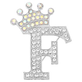 PATIKIL Letter Brooches Pins, Crown Initial Rhinestone Alphabet F Letter Lapel Pins for Women's Suits Dresses Coat Clothing Crafts, Silver Tone