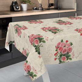 ANRO Oilcloth tablecloth, wax tablecloth, washable garden tablecloth, postcard, roses, 100 x 140 cm, cut edge