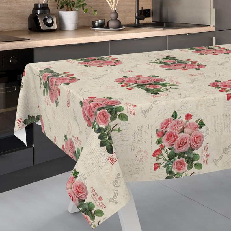 ANRO Oilcloth tablecloth, wax tablecloth, washable garden tablecloth, postcard, roses,