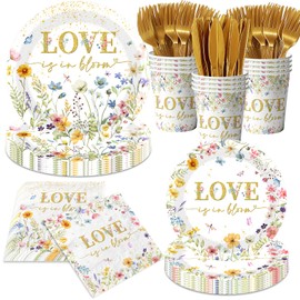 Love is in Bloom Bridal Shower Decoration-144Pcs Floral Paper Plates and Napkins Kit for Wedding,Engagement Party