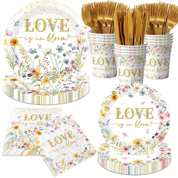 Love is in Bloom Bridal Shower Decoration-144Pcs Floral Paper Plates