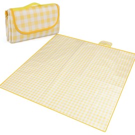 WADY Picnic Blanket Waterproof Foldable in Large 80x60in and Extra Large 80x80in Cute Gingham Portable Compact Beach Blanket Oversized XL Outdoor Mat (Yellow, Extra Large)