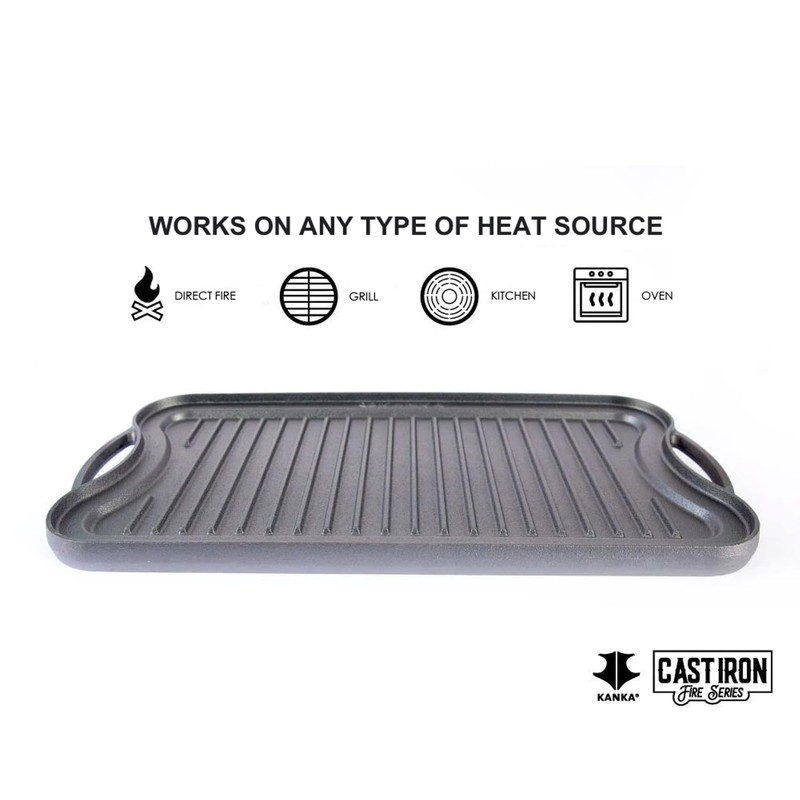 KANKA Grill Cast Iron Griddle - Extra Large Reversible Double-Sided
