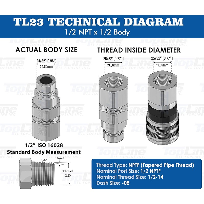 1/2" NPT Thread (TL23-M) Flat Face Quick Connect Hydraulic Male