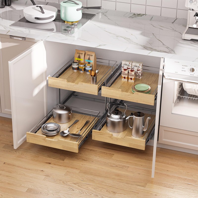 Sikarou Pull Out Cabinet Organizer,Heavy-Duty Slide Out Shelf, Wood And