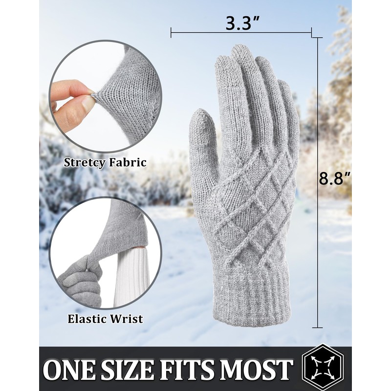 REACH STAR 2 Pairs Winter Gloves for Women, Touch Screen
