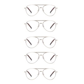 EYE ZOOM 5 Pairs readers Metal Frame Aviator Style Reading Glasses with Spring Hinge for Men and Women (Gold, Strength: +2.75)