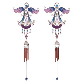 2-PC Gift Set ICE ARMOR 33" Long Purple Angel Copper and Gem Wind Chime Figurine Statue Sculpture Ornament Decoration Home/Room/Garden Decor for Housewarming, Holidays, Christmas Special