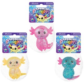 ORB Curiosities Sparklee Axolotl Mega 3 Pack - Stretch, Squish, and Even Squeeze These Cute and Sparkly Axolotls for Stress Relief - Original Sensory / Fidget Collectible Toys for Kids and Adults