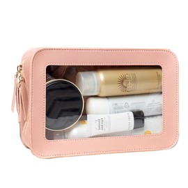 Clear Makeup Bag Organizer, TSA Approved Portable Travel Toiletry Bag Clear Cosmetic Bag Case Small Make Up Bag Mini Makeup Pouch for Purse Transparent Car Essentials for Women Men (Pink)
