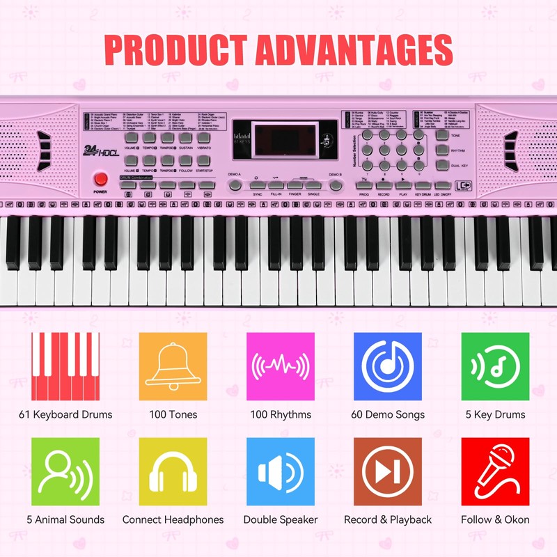 Electric Piano Keyboard, Digital 61 Key Piano Keyboard Kids with