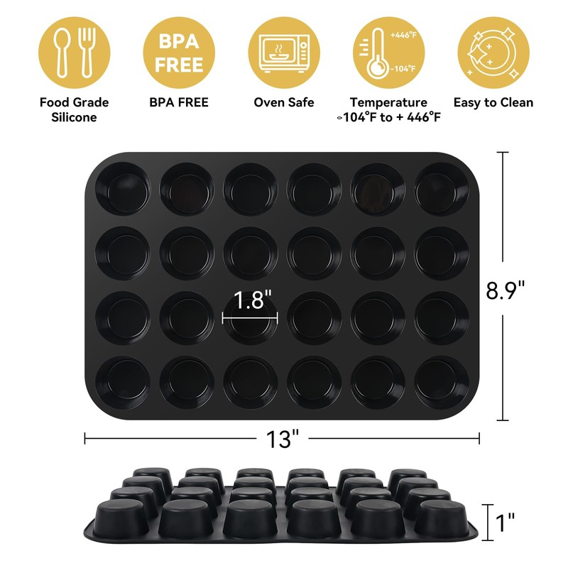 Inn Diary Silicone Muffin Pan for Baking 24 Cups Non-Stick