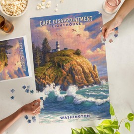The Columbia-Pacific Coast, Washington, Cape Disappointment Lighthouse, Oil Painting (1000 Piece Puzzle, Challenging Jigsaw Puzzle for Adults, Made in USA)