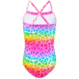 Girls Swimsuit Size 7-8 Years Old Rainbow Leopard Print One Piece Halter Bathing Suits Quick Dry UPF 50+ Swimwear