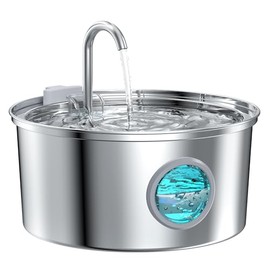 FOFNON Cat Water Fountain Stainless Steel - Dog Automatic Waterer Bowl - Auto Pet Dispenser - Small Pets Drinking Waterer Indoor - Auto Dish Animal Fountains - 108oz/3.2L Metal Self Kitty Watering Supplies