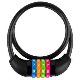 IDEALUX Bike Lock Cable, Bicycle Cable Lock with 4 Digit Combination & Metal Lock Head, Resettable Bike Cable Lock, 2 Feet x ∅0.45 in, Lock for Bike, Scooter, Skateboard, Motorcycle, E Bike (Black)