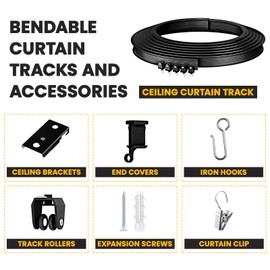 Flexible Ceiling Curtain Track Ceiling Mount, Curved Curtain Rod, Sliding Curtain Track, Room Divider, Shower Curtain Rod, Wall Divider, 16.4 FT/ 5 M, Black