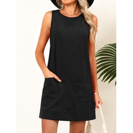 Caracilia Women Fall Dress 2025 Corduroy Overall Pinafore Skirtall Jumper Dresses with Pockets Black Medium