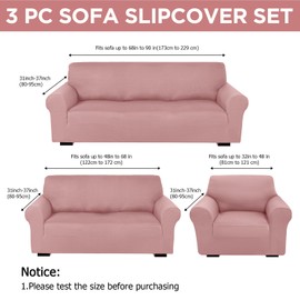 Peryiter 3 Pcs Slipcover Set for Couch Furniture Covers for Sofa Loveseat Couch Arm Chair, Form Fit Stretch, Wrinkle Free, Furniture Protector (Light Pink,Milk Silk Spandex)