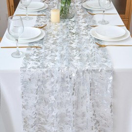 CHUQING Table Runner Chiffon White Table Decoration Birthday Elegant White Wedding Transparent Table Runner, 70 x 300 cm