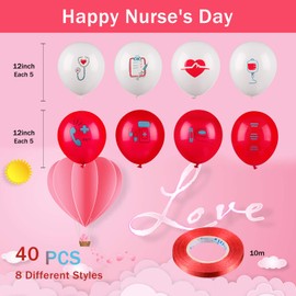 Skylety 40 Pieces Nurse Balloons 12 Inch Red and White Nursing Latex Balloons Party Decoration Supplies CNA Week Graduation Decoration