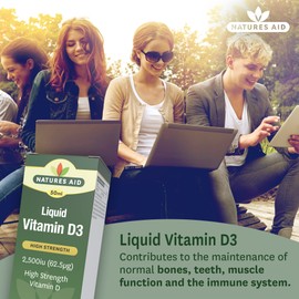 Natures Aid Vegan Vitamin D3/Cholecalciferol Liquid, 2500iu, Dropper Included, 50 ml (Pack of 1)