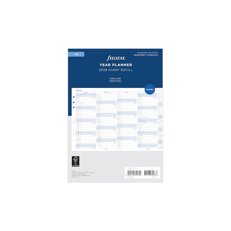 Filofax A5 Vertical Year Planner 2028-28-68501