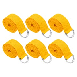 PATIKIL Yoga Strap for Stretching 8 Feet, 6Pcs Cotton Yoga Belt with Adjustable Metal D-Ring Buckle Stretch Bands for Fitness Pilates, Yellow