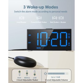 Loud Alarm Clock for Heavy Sleepers Adults,Bed Shaker Alarm Clock with 2 Alarms for Everyday/Weekday/Weekend,Dimmer,Snooze,USB Charging Port,12/24H DST,Vibrating Clock for Hard of Hearing/Teens