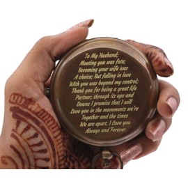 Engraved Brass Sundial Compass with Leather Case – Gift for Husband – Meeting You was Fate Love Quote – Romantic Keepsake for Anniversary, Wedding, Birthday – Wife to Husband Gift