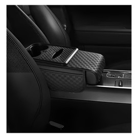Car Center Console Cover, Ergonomic Leather Armrest Box Cushion with 3.1 Inch Height Boost, Soft Middle Console Pad with Cup Holder & 2 Storage Pockets for Sedan SUV Truck