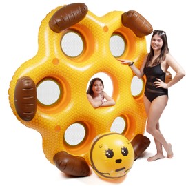 Giant Inflatable Honeycomb 6 Person Swimming Pool Float Tube w/XL Beach Ball- Over 6' Wide- Includes Mesh Seating, Backrests, Cup Holders-Durable, Thick PVC- Summer Pool or Lake Fun for Kids & Adults