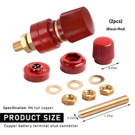 DXNQ 2PCS 1/4" Copper Battery Terminal Stud Connector, M6 Remote Pure Copper Battery Power Junction Post Block Kit, 6mm Terminal Binding Post Connectors for RV Car Boat Power