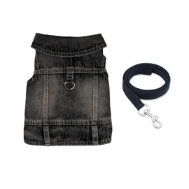 JcDuDoi Dog Jean Jacket Pet Black Denim Coat for Puppy Small Dogs T-Shirt Fashion Classic Overalls Girl Male Boy Cat Costumes Vintage Machine Washable Vest Clothes Outfit Shirts(Black, Medium)