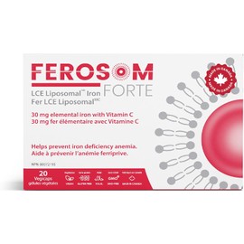 Ferosom Forte LCE Liposomal Iron – Iron Supplement Capsule Gentle on the Stomachs – 30g Elemental Iron with Vitamin C – One-A-Day Easy to Swallow Iron Pills for Women and Men, 20 Vegan Iron Capsules