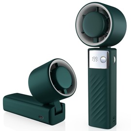 YOSHENMO Portable Handheld Turbo Fan - Foldable Mini Fan with Air Turbo Tech, 1-199 Speed Adjustment, 20H Runtime, LED Display, Battery-Powered for Indoor/Outdoor Use Dark Green