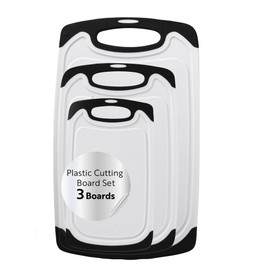 Restaurantware Cutting Board Set 15.7 x 9.6 x 1.1 Inches Plastic, Non-Slip Reversible Chopping Board Knife-Friendly Food Prep Board White