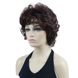 Lydell 10" Women's Short Soft Super Curly Wig Layered Natural Movement Synthetic Wigs (33 Dark Auburn)