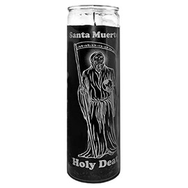 Brybradan 1 PC Candle Glass JAR HOLY Death Black Santa Muerte Negro Burns 120 Hours