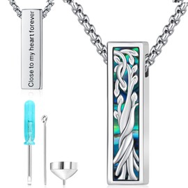 Urn Necklaces for Ashes Tree of Life Abalone Shell 3D Bar Cremation Jewelry for Ashes Memory Jewelry for Women Men of Loved One Memorial Keepsake