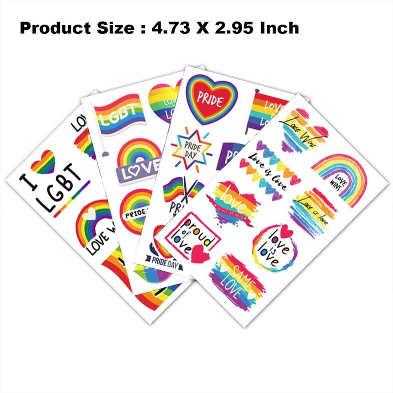 Ooopsiun 80 Pcs Rainbow Temporary Tattoos -10 Sheets Pride Tattoos